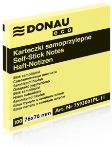 Notes samoprzylepny Donau Eco żółty 100k 76 mm x 76 mm (7593001PL-11)