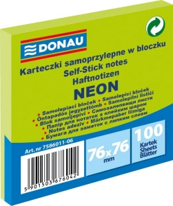 Notes samoprzylepny Donau Neon zielony 100k 76 mm x 76 mm (7586011-06)